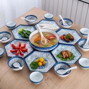 青花瓷网红套装拼盘餐具组合陶瓷碗碟盘圆桌盘子创意家用