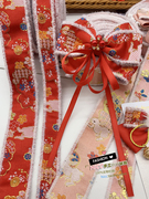 中国风红色缎带小兔子图案，刺绣织带diy儿童，新年手工发夹丝带材料
