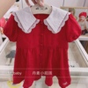 韩国童装23年夏款女童白色，大翻领红色，可爱公主连衣裙娃娃裙k二