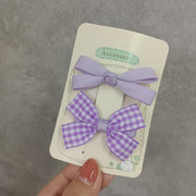 韩式可爱甜美儿童组合发夹套装浅紫色格子小蝴蝶结边夹刘海夹发卡