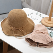 8cm日本拉拉草帽手工可折叠遮阳帽子女 夏天防晒渔夫帽出游太阳帽