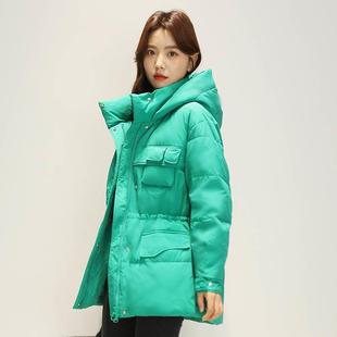 冬装羽绒服女品牌韩版中长款大码鸭绒外外时尚收腰保套E68802暖白