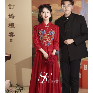新中式新娘敬酒服2024高级感七分袖，结婚便装订婚礼服裙女