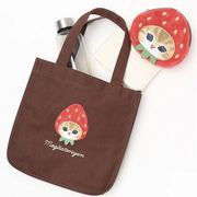 日本卡通可爱鲨鱼猫咪草莓，炸虾猫帆布手提包，大容量旅行便携便当袋