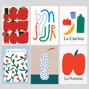 现代简约丹麦设计抽象苹果儿童，房装饰画海报背胶，油画布打印画芯