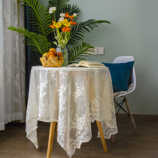 蕾丝餐桌布布艺茶几台布白色法式镂空复古文艺田园圆桌床头柜盖布