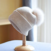 狐狸毛球帽子女冬纯色羊毛线帽显脸小护耳大板针织加厚保暖防寒潮