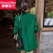 绿色休闲小西装外套，女2024春秋韩版设计感小众小个子西服上衣