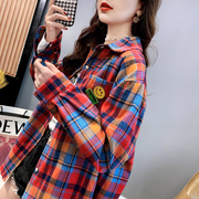大码女装胖mm中长款格子衬衫2022春秋韩版薄款开衫上衣外套潮