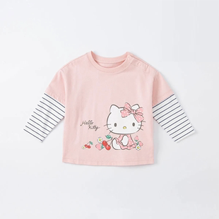 Hello Kitty童装女童长袖T恤秋季儿童卡通上衣宝宝纯棉打底衫