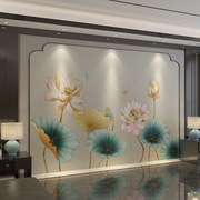 新中式印日荷花客厅电视背景墙纸壁画影视墙布家用无缝整张3D墙纸