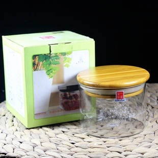 一屋窑高硼硅耐热玻璃刻花，天然竹木盖茶叶罐，密封罐花茶罐干果罐