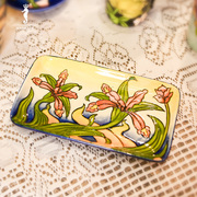 花语陶瓷长方盘家居创意卧室客厅桌面复古装饰摆件