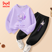 猫人女童卫衣套装儿童薄款紫色卫衣2024中大童洋气长袖两件套