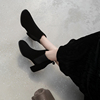 磨砂皮小短靴粗跟秋冬黑色绒面高跟瘦瘦靴裸靴大码女靴41—43