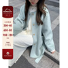 春夏chunxia蓝色中长款系带大衣，2023冬单排扣气质，毛呢外套女