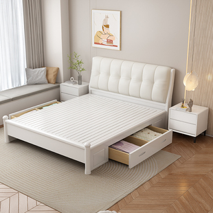 光明实木床1.2米单人床1.35儿童，现代简约床，1.8米白色双人床1.5m高