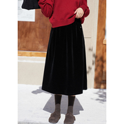 「misaz」蓬蓬廓形气质丝绒a字伞裙精致黑色，半身裙长度可选