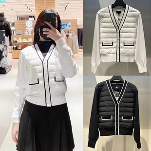 韩国原单高尔夫服装女秋冬季经典黑白针织袖轻薄保暖重工羽绒外套
