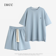 IMCC懒人套装~设计感小众刺绣三角两件套运动装女宽松短袖T恤短裤