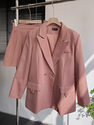 1.5斤粉色少女套装百搭西装外套显瘦短裙两件套时尚休闲洋气