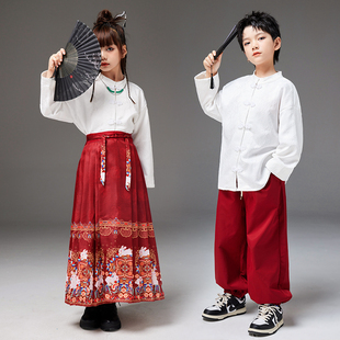 儿童中国风服装六一演出服女童，马面裙古典舞，合唱表演汉服男童古装