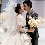 新娘结婚主婚纱头纱，蓬蓬领证登记拍照复古摄影头纱新娘跟妆饰品