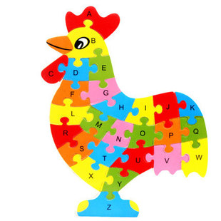 10款26个字母动物拼图，卡通儿童英文，认知启蒙拼板木制玩具
