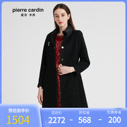 皮尔卡丹女装冬季黑色羊毛，大衣水貂毛领，女外套p94cl08b0