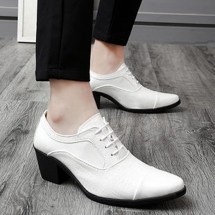 白色男式高跟鞋尖头皮鞋商务马丁鞋理发造型师韩版夏季夜店男鞋子