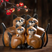 泰国木雕工艺品可爱小猫咪摆件创意木质客厅装饰品情侣结婚礼物