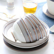 高档唐山骨瓷碗碟套装家用现代轻奢餐具饭碗盘子组合陶瓷碗筷60头