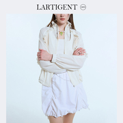 lartigent24夏款白色超短褶皱南瓜裙子可调节抽褶包臀裙女薄短裙