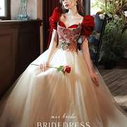 敬酒服新娘2022洋气气质高级感酒红色晚礼服夏季结婚红裙子