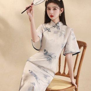 飞袖长款旗袍2024年夏季年轻款少女改良高端中式连衣裙中国风