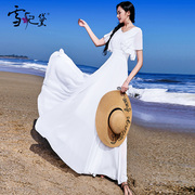 2024夏季白色雪纺连衣裙女夏长裙波，西米亚裙子长款沙滩裙海边度假