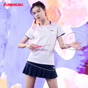 川崎羽毛球服女款繁花似锦短袖上衣速干透气运动服比赛训练队服