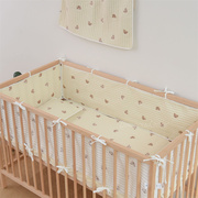 ins新生米黄色小熊双层绉布，婴儿床围防撞挡布软，包儿童床护栏垫子