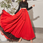 两面穿双面大摆垂感好半身裙女广场舞维族新疆舞蹈跳舞裙红色长裙
