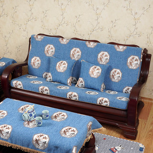 新中式雪尼尔红实木沙发坐垫拉链全包可拆洗田园老式海绵沙发垫子