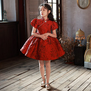 孩钢琴演出服儿童生日晚礼服，夏季红色裙，礼服主持人花童女童公主