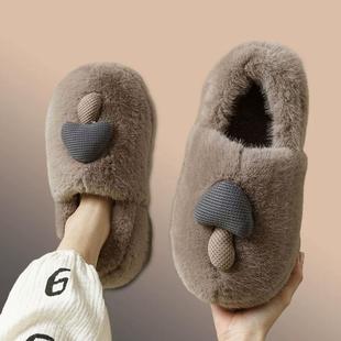 小蘑菇棉拖鞋男士冬季可外穿防滑厚底，室内居家毛绒保暖包跟棉鞋女