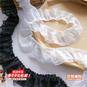 韩式雪纺蕾丝双层花边白色裙摆黑褶皱无弹娃娃衣服相框边手工辅料