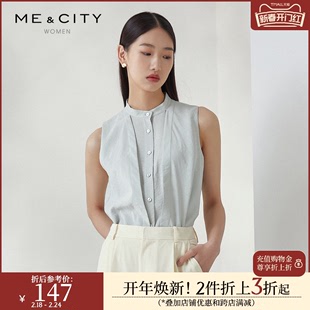 MECITY女装夏季时尚简约设计无袖立领衬衫