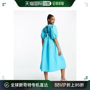 香港直邮潮奢monki女士，monki膨起袖中长连衣裙，(浅蓝)