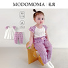 modomoma女童衣服夏装儿童套装，公主飞袖花边上衣，纯色裤子两件套