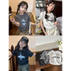 咸蛋虾米韩国夏装女童纯棉做旧星星短袖T恤儿童复古宽松半袖上衣