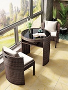花园藤椅三件套网红桌椅庭院藤编椅子茶几组合阳台玻璃茶桌露台