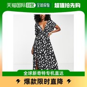 香港直邮潮奢 ASOS 女士设计蝴蝶袖长款斑点印花沙滩连衣裙(mono)