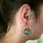 旅悦1对绿松石复古金色大耳环，铜制花朵耳圈耳钉，耳钩宫廷潮流